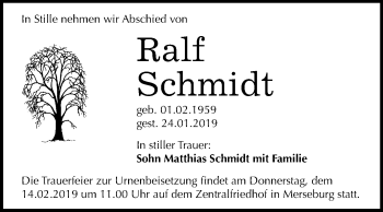 Traueranzeige von Ralf Schmidt von Mitteldeutsche Zeitung Merseburg/Querfurt