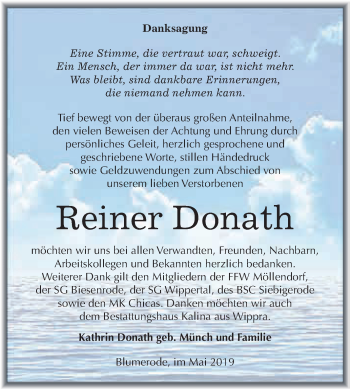 Traueranzeige von Reiner Donath von Super Sonntag SGH Mansf. Land