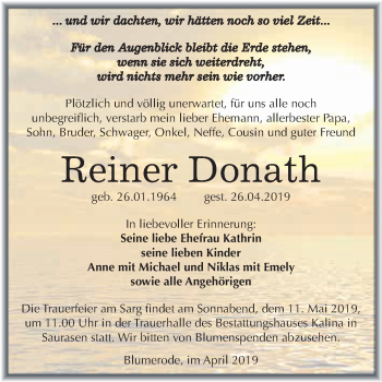 Traueranzeige von Reiner Donath von Super Sonntag SGH Mansf. Land