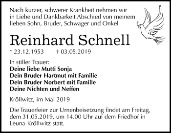 Traueranzeige von Reinhard Schnell von Mitteldeutsche Zeitung Merseburg/Querfurt