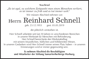 Traueranzeige von Reinhard Schnell von Super Sonntag Merseburg