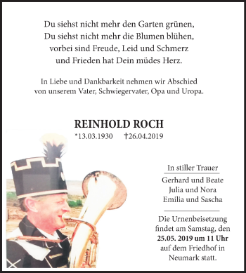 Traueranzeige von Reinhold Roch von Mitteldeutsche Zeitung Merseburg/Querfurt