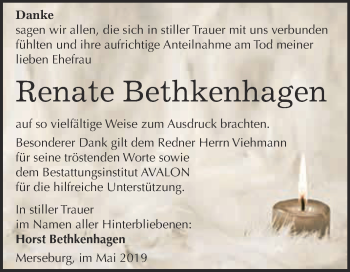 Traueranzeige von Renate Bethkenhagen von WVG - Wochenspiegel Merseburg