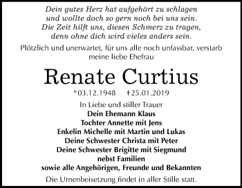 Traueranzeige von Renate Curtius von Mitteldeutsche Zeitung Dessau-Roßlau