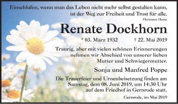 Traueranzeige von Renate Dockhorn von WVG - Wochenspiegel Quedlinburg