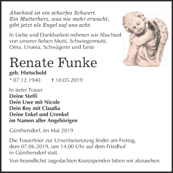 Traueranzeige von Renate Funke von Super Sonntag Merseburg