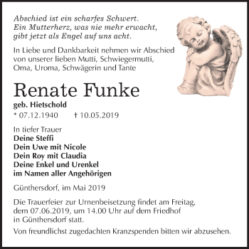 Traueranzeige von Renate Funke von Mitteldeutsche Zeitung