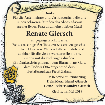 Traueranzeige von Renate Giersch von Super Sonntag Wittenberg