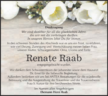 Traueranzeige von Renate Raab von WVG - Wochenspiegel Dessau / Köthen
