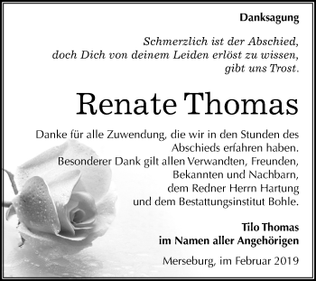 Traueranzeige von Renate Thomas von Mitteldeutsche Zeitung Merseburg/Querfurt