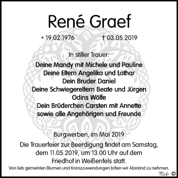Traueranzeige von René Graef von Mitteldeutsche Zeitung Weißenfels