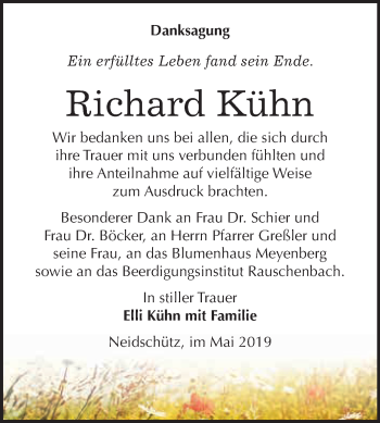 Traueranzeige von Richard Kühn von WVG - Wochenspiegel NMB / WSF / ZTZ