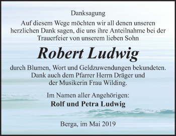 Traueranzeige von Robert Ludwig von Mitteldeutsche Zeitung