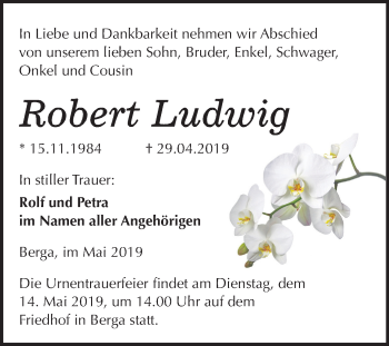 Traueranzeige von Robert Ludwig von Mitteldeutsche Zeitung Sangerhausen