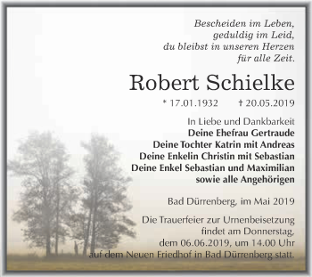 Traueranzeige von Robert Schielke von Super Sonntag Merseburg