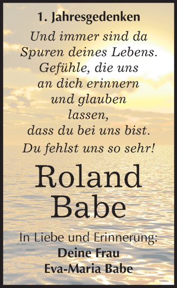 Traueranzeige von Roland Babe von Mitteldeutsche Zeitung