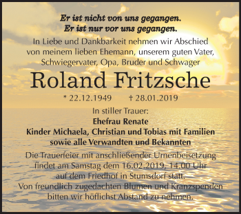 Traueranzeige von Roland Fritzsche von Mitteldeutsche Zeitung Bitterfeld