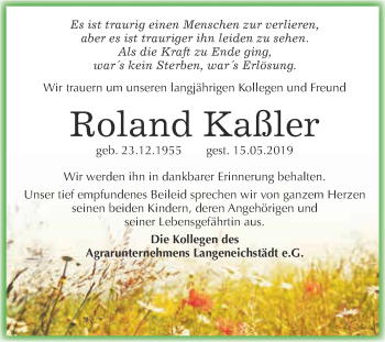 Traueranzeige von Roland Kaßler von Super Sonntag Merseburg