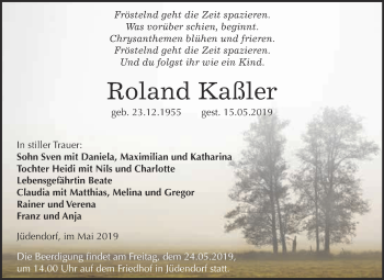 Traueranzeige von Roland Kaßler von WVG - Wochenspiegel NMB / WSF / ZTZ