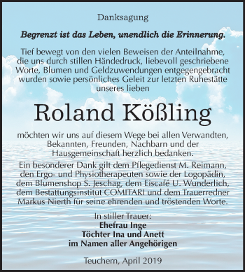 Traueranzeige von Roland Kößling von Mitteldeutsche Zeitung Weißenfels