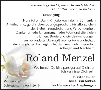 Traueranzeige von Roland Menzel von Mitteldeutsche Zeitung
