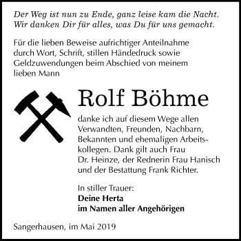 Traueranzeige von Rolf Böhme von Mitteldeutsche Zeitung Sangerhausen