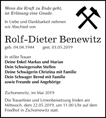 Traueranzeige von Rolf-Dieter Benewitz von Mitteldeutsche Zeitung