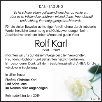 Traueranzeige von Rolf Karl von WVG - Wochenspiegel NMB / WSF / ZTZ