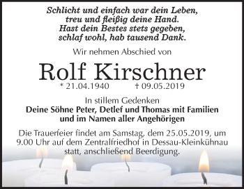Traueranzeige von Rolf Kirschner von Mitteldeutsche Zeitung Dessau-Roßlau