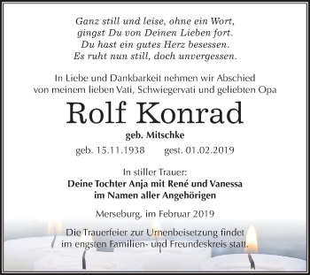 Traueranzeige von Rolf Konrad von Mitteldeutsche Zeitung Merseburg/Querfurt