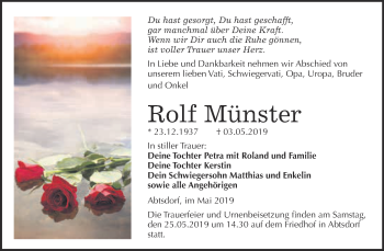 Traueranzeige von Rolf Münster von WVG - Wochenspiegel Wittenberg
