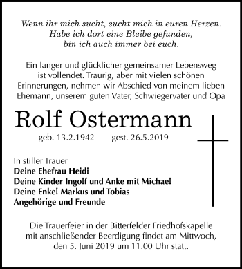 Traueranzeige von Rolf Ostermann von Mitteldeutsche Zeitung Bitterfeld