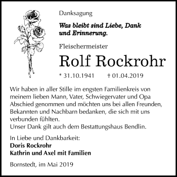 Traueranzeige von Rolf Rockrohr von Super Sonntag SGH Mansf. Land