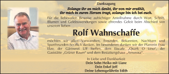 Traueranzeige von Rolf Wahnschaffe von Mitteldeutsche Zeitung Dessau-Roßlau