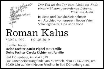 Traueranzeige von Roman Kalus von Mitteldeutsche Zeitung Merseburg/Querfurt