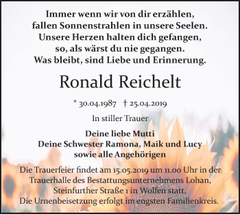 Traueranzeige von Ronald Reichelt von Mitteldeutsche Zeitung Bitterfeld