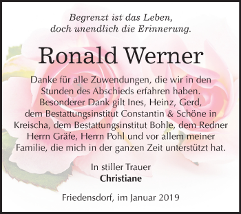 Traueranzeige von Ronald Werner von Mitteldeutsche Zeitung Merseburg/Querfurt