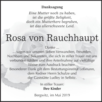 Traueranzeige von Rosa von Rauchhaupt von Super Sonntag Wittenberg