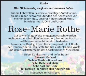 Traueranzeige von Rose-Marie Rothe von Mitteldeutsche Zeitung