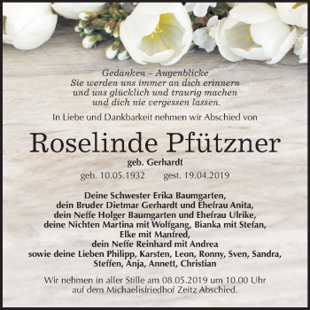 Traueranzeige von Roselinde Pfützner von Mitteldeutsche Zeitung