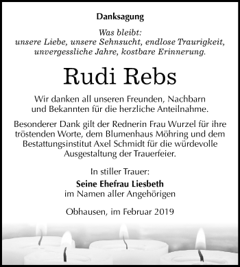 Traueranzeige von Rudi Rebs von Mitteldeutsche Zeitung Merseburg/Querfurt