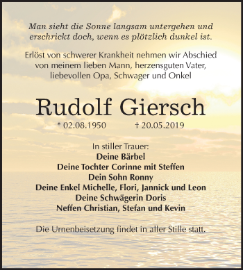Traueranzeige von Rudolf Giersch von Mitteldeutsche Zeitung