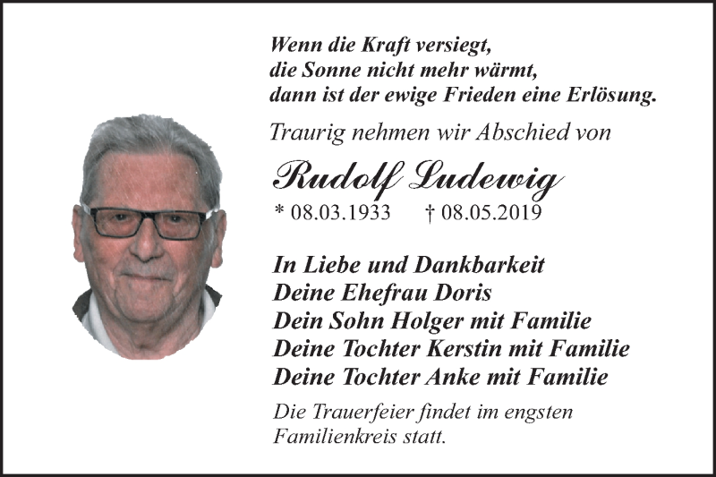  Traueranzeige für Rudolf Ludewig vom 18.05.2019 aus Mitteldeutsche Zeitung Dessau-Roßlau