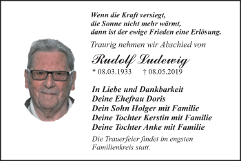 Traueranzeige von Rudolf Ludewig von Mitteldeutsche Zeitung Dessau-Roßlau