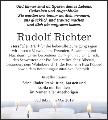 Traueranzeige von Rudolf Richter von WVG - Wochenspiegel NMB / WSF / ZTZ