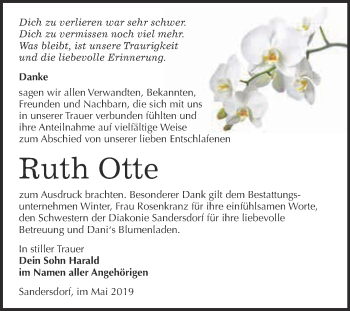 Traueranzeige von Ruth Otte von WVG - Wochenspiegel Bitterfeld
