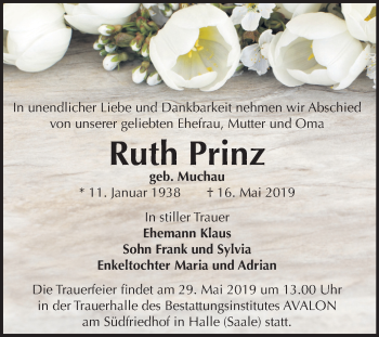 Traueranzeige von Ruth Prinz von Mitteldeutsche Zeitung Halle/Saalkreis