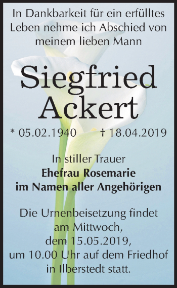 Traueranzeige von Siegfried Ackert von Mitteldeutsche Zeitung Bernburg