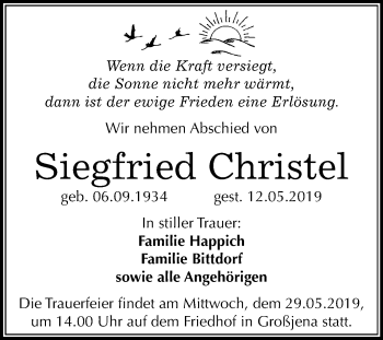 Traueranzeige von Siegfried Christel von Mitteldeutsche Zeitung