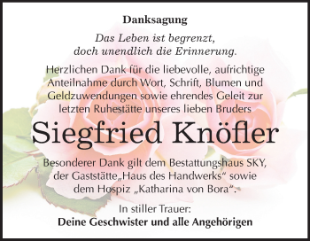 Traueranzeige von Siegfried Knöfler von Mitteldeutsche Zeitung